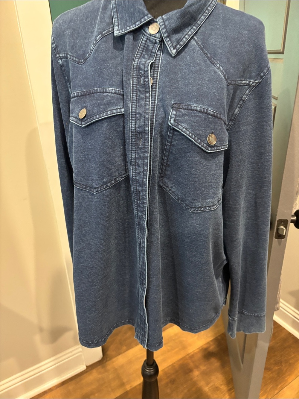 Blue Denim-Style Button Front Shirt Jacket